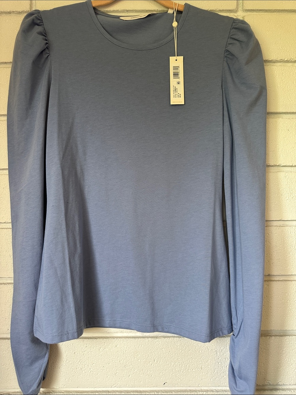 Rebecca Taylor Dusty Blue Puff Shoulder Long Sleeve Tee